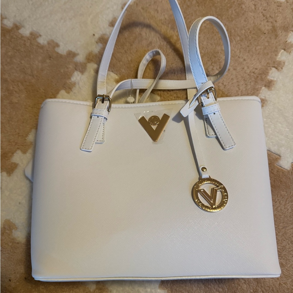 Valentino Orlandi White Saffiano Tote + Matching Pouch , NWT